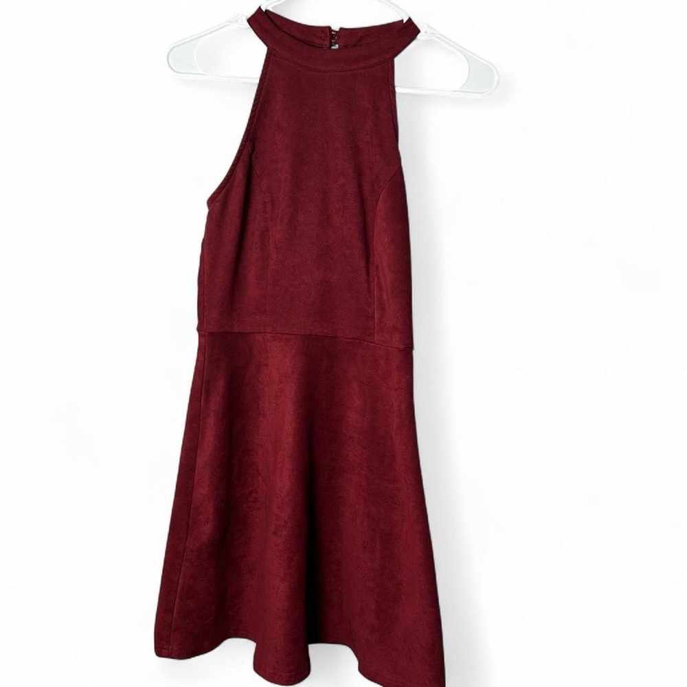 Whimsigoth Altar’d State Burgundy Suede Halter Neck Dress